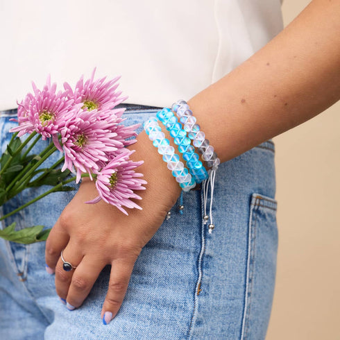 Gris et Blanc | Argent | Bracelet Verre Double Sirène